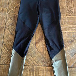 Tummy Control Color Block Leggings: Black, Sheer, and Metallic Gold
